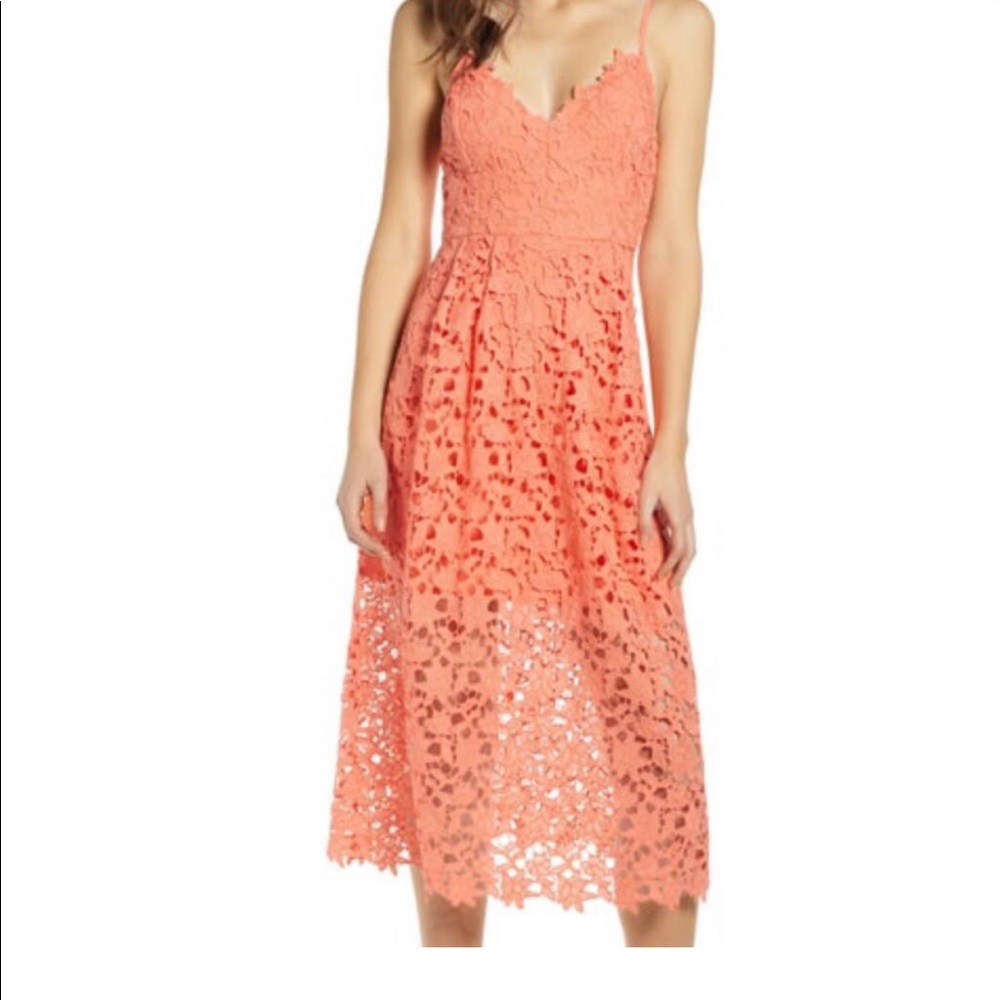 Astr the Label A Line Midi Lace Dress Coral XS